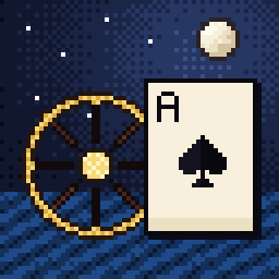Paddlewheel app icon: a brass paddlewheel and an ace of spades under a moonlit sky